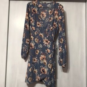 Blue Floral Wrap Dress